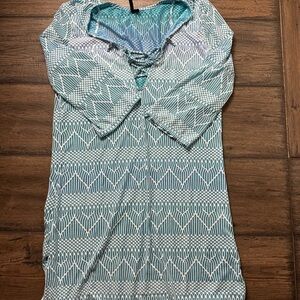 Teal and White Patterned Dress